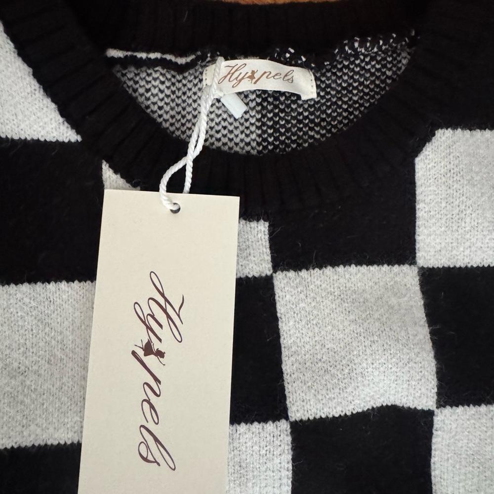 Free People Black & White Checkerboard Knit Sleeveless Sweater Vest - Picture 2 of 2